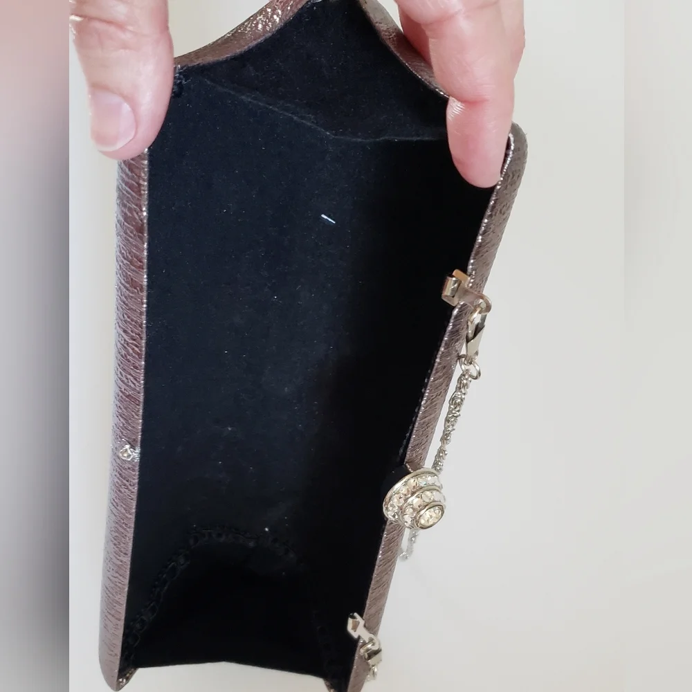 Clutch Metallic Hardcase with Removable Chain and Crystal Accent Closure